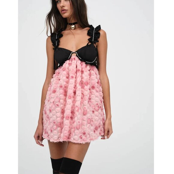 NWT FOR LOVE AND LEMONS SKYE PINK POPPY MINI DRESS SIZE S - Picture 1 of 12